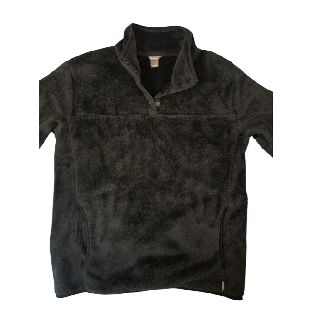 Eddie Bauer Women's Black High Pile Fleece Sherpa Snap Pullover Size M
